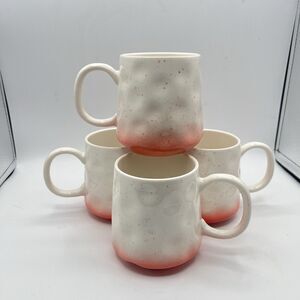Orly Maison NY Peach & White Speckled Dimpled Thumbprint Coffee Mugs Set of 4